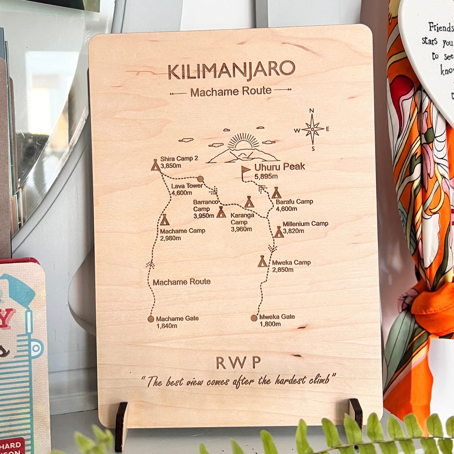 Personalised Kilimanjaro Wooden Trail Map