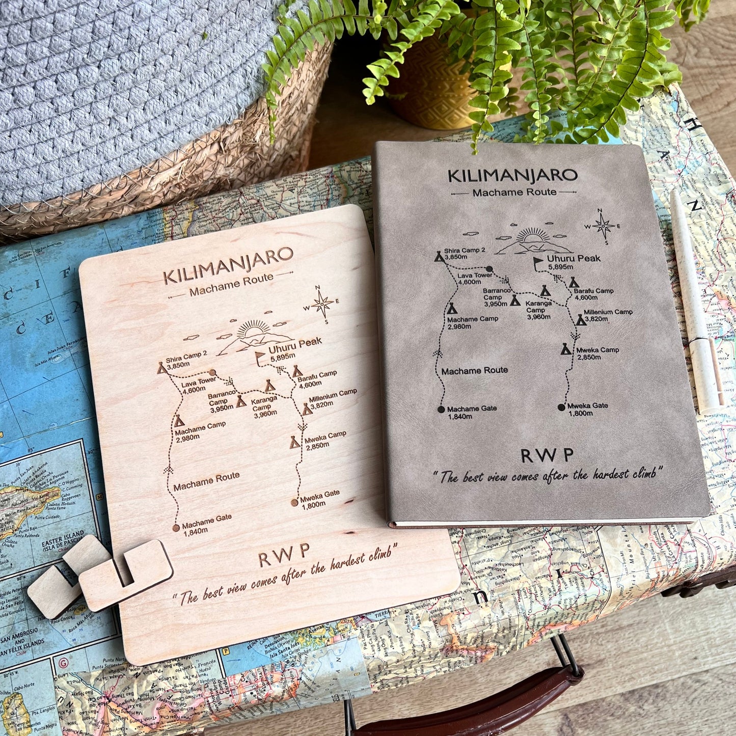 Personalised Kilimanjaro Wooden Trail Map