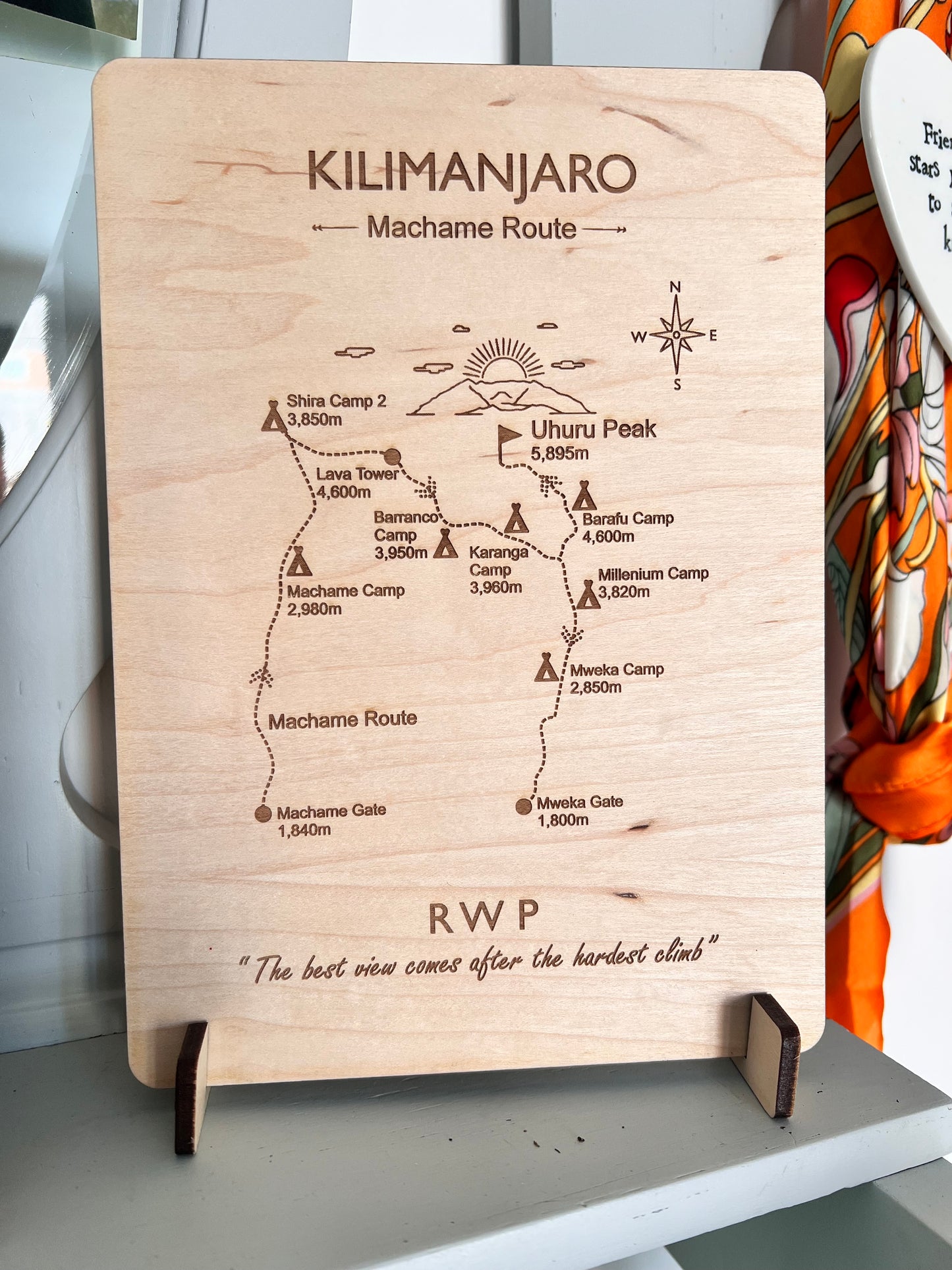 Personalised Kilimanjaro Wooden Trail Map